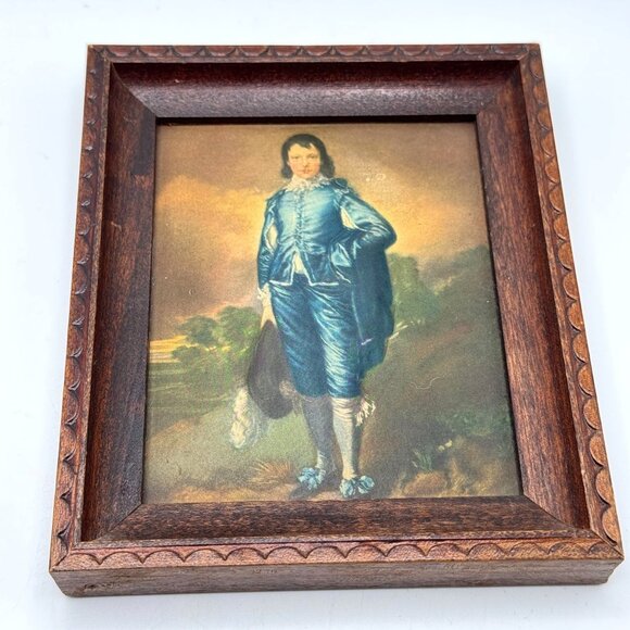 Vtg Blue Boy Thomas Gainsborough Pinkie Lawrence Raised Prints Wood Carved Frame - Picture 5 of 14